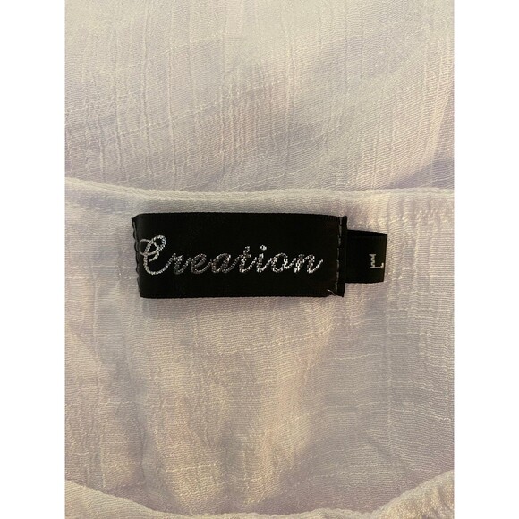 Creation Blouse Size Large Top Gauzy Button Down White Womens Cool for Summer - Picture 7 of 9